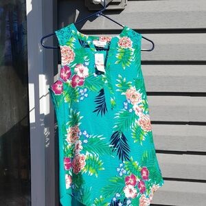 Van Heusen Floral Sleeveless Top - Teal Size XS NWT 17ptp